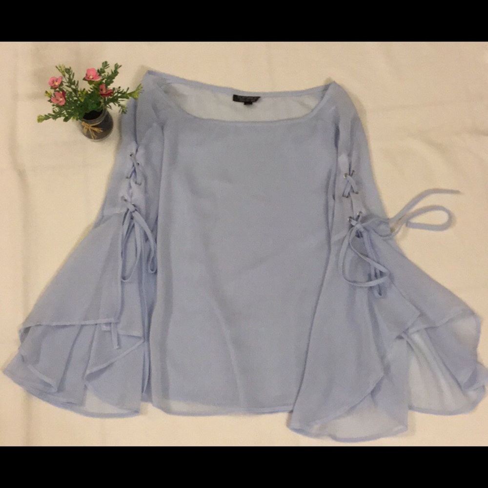 Topshop Blue Sheer Top With Draw String Sleeve Si… - image 1
